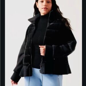 Athleta Black Puffer Jacket with High Collar and Boxy Fit